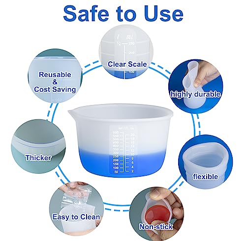 Teexpert Silicone Resin Measuring Cups Tool Kit-Reusable Resin Supplies with 100&250&600ml Measure Cups, Stirring Rods, 19.7" x 27.5"Silicone Mat for - WoodArtSupply