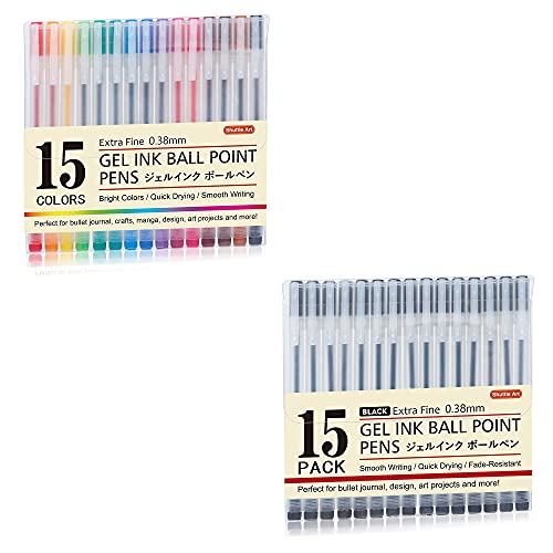 Shuttle Art School & Work Supplies Bundle, 15 Colors + 15 Black Japanese Style Pens for Writing Journaling Taking Notes School Office Home Shuttle Art