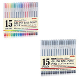 Shuttle Art School & Work Supplies Bundle, 15 Colors + 15 Black Japanese Style Pens for Writing Journaling Taking Notes School Office Home Shuttle Art