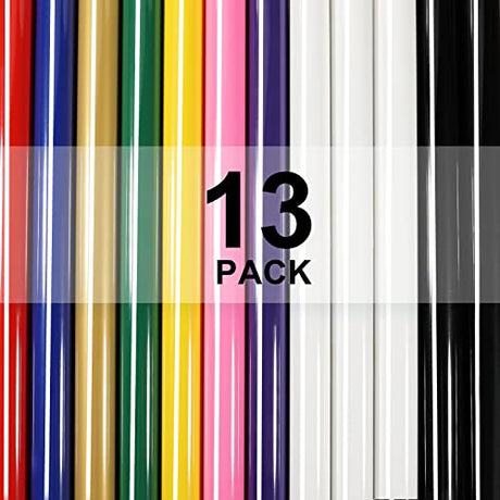 XSEINO HTV Heat Transfer Vinyl for T-Shirts 12"x10" -13Pack Perfect Iron On Vinyl for Cricut, Silhouette Cameo or Heat Press Machine - 9 Assorted XSEINO