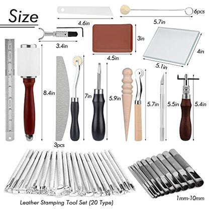 Leather Crafting Tools and Supplies, Leather Tooling Kit with Prong Punch Groovers Cutting Mat Stamping Tools Leather Working Kit for Beginners