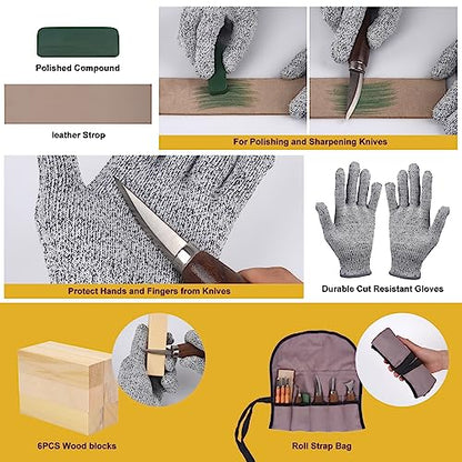 Wood Carving Tools, 26 PCS Wood Whittling kit for Beginners, Wood Carving Knife Set, Premium Whittling Knives Set for All Levels, Professional