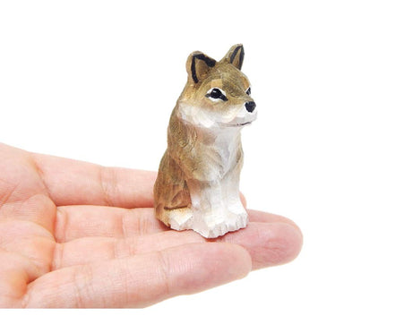Gray Wolf - Small 2" Wood Art Figurine - Handmade USA - Unique Original Art Carving Work - Decoration, Miniature Animals Selsela