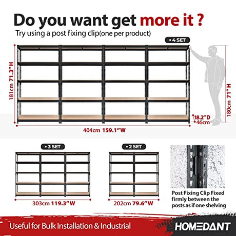 HOMEDANT Z-beam 5-Tier Laminated Heavy Duty Metal Shelving Unit Adjustable Garage Storage Utility Rack Shelves Organization Multipurpose Shelf HOMEDANT