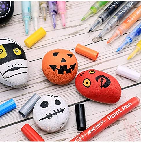 MONT MARTE Signature Acrylic Paint Pens, 12 Piece, Waterproof, Suitable for Most Surfaces Including Canvas, Card, Rocks, Fine Bullet Tip (1mm) MONT MARTE