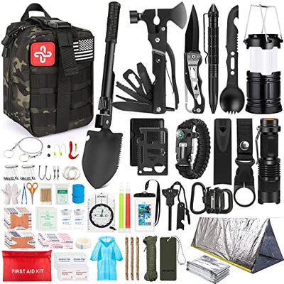 Survival Kit, 250Pcs Survival Gear First Aid Kit with Molle System Compatible Bag and Emergency Tent, Emergency Kit for Earthquake, Outdoor