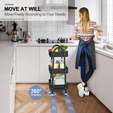 EAGMAK 3 Tier Utility Rolling Cart, Metal Storage Cart with Handle and Lockable Wheels, Multifunctional Storage Organizer Trolley with Mesh Baskets EAGMAK