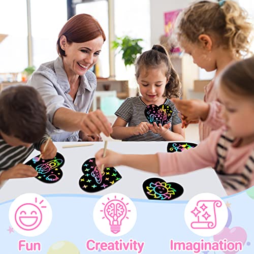 ZMLM Rainbow Scratch Art Party Favors - 160 Mini Heart Scratch Art Note Pads Craft Art Paper for Kids DIY Cards - Black Scratch Art Supplies Birthday