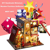 Roroom DIY Miniature and Furniture Dollhouse Kit,Mini 3D Wooden Doll House Craft Model with Dust Proof Cover and Music Movement,Creative Room Idea Roroom