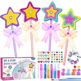 Ambesi Make Your Own Princess Wand Craft Kit, 4PCS Thick Wooden Fairy Wands with Gem Stickers & Ribbons, Art Kits for Toddler, Girls Painting Crafts Ambesi