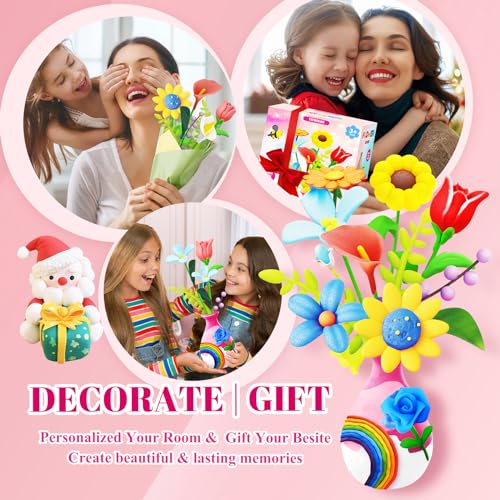 Titoclar Make Your Own Air Dry Clay Flower Bouquet - Arts and Crafts for Kids Girls 8-12 6-8, 4 5 6 7 8 9 10 11 12 Year Old Girl Gifts Toys, Titoclar