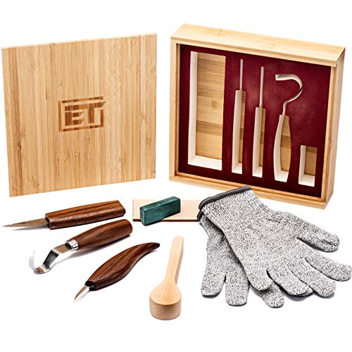 Elemental Tools 9pc Wood Carving Tools Set - Hook Carving Knife, Whittling Knife, Detail Wood Carving Knife For Spoon, Bowl, Kuksa Cup Or General