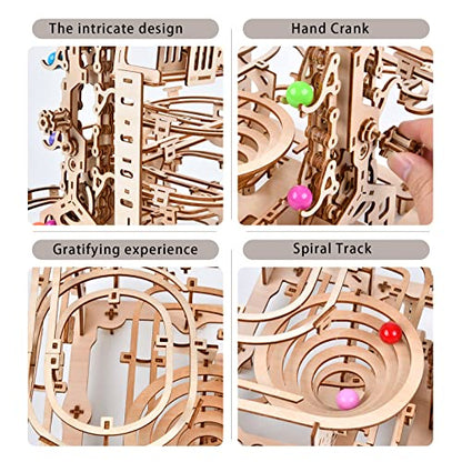 3D Wooden Puzzles Marble Run Chain Kit, Wood Creative Mechanical Puzzles Assembly Model Building Kits to Build for Adults & Kids, DIY Wooden Puzzle