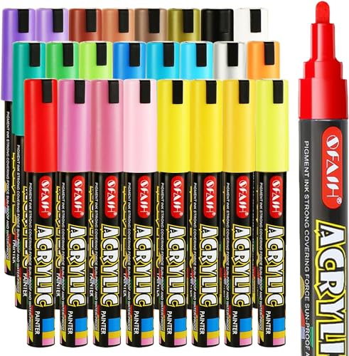 SFAIH Acrylic Paint Markers Paint Pens 24 Colors 2-3mm Medium Tip Paint Markers for Fabric, Canvas, Rock, Glass, Wood, Plastic, DIY Crafts Art SFAIH