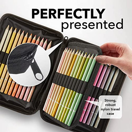 Castle Art Supplies 48 Pasteltint Colored Pencils Set with Extras | Quality Colors in Softer, Sumptuous Tones | For Professional and Adult Artists | Castle Art Supplies