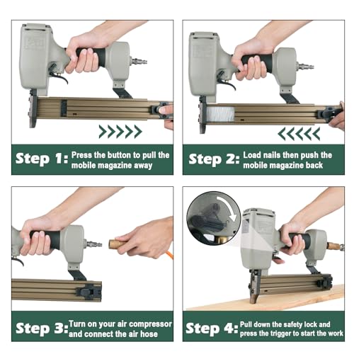Woodpecker 14 Gauge Pneumatic Concrete Nail Gun ST38H with Safety Lock, 3/4-Inch to 1-1/2-Inch Length Air Power Concrete T Nailer Heavy Duty Concrete KAMSIN