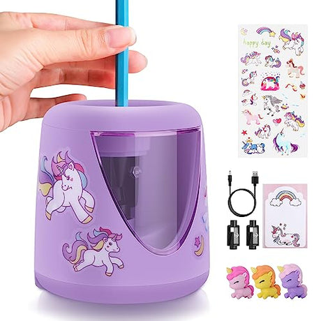 homicozy Electric Pencil Sharpeners for Kids, Cute Small Colored Pencil Sharpener for Home Classroom, Pencil Sharpener Electric Plug in, with Unicorn homicozy