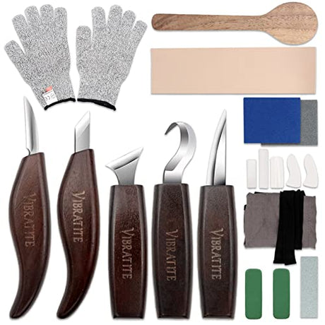 VIBRATITE Wood Carving Tools Set - Wood Carving Kit with Detail Wood Knife, Woodworking Whittling Kit for Beginners, DIY VIBRATITE