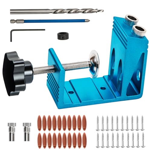 Pocket Hole Jig Kit with Drill Guide Joint Pocket Hole Jig 15 Degree Woodworking Inclined Hole Adjustable DIY Woodworking Tools Carpentry Locator EUASOO