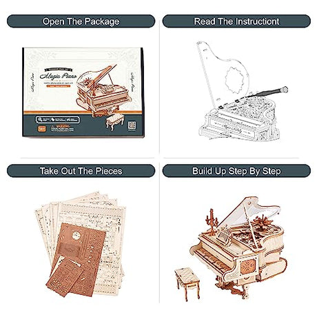 RoWood Mechanical Magic Piano 3D Wooden Puzzle Kit – Unique Gift for Music and Craft Lovers RoWood