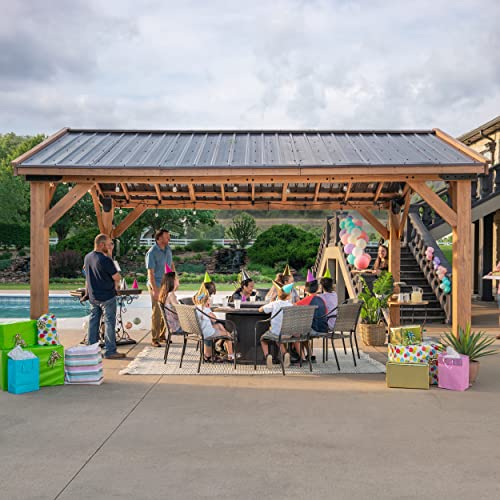 Backyard Discovery Norwood 16 ft. x 12 ft. Cedar Wood Gazebo,Thermal Insulated Steel Roof, Durable, Supports Snow Loads and Wind Speed, Rot Backyard Discovery