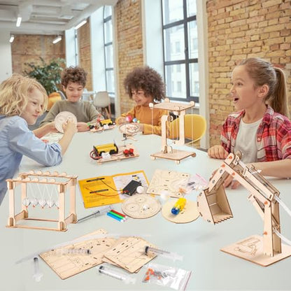 STEM Science Kits, 5 Set Building Kits for Kids Ages 8-12, 3D Wooden Puzzles, Wood Crafts for Boys 6-8, Science Experiment Projects, Woodworking