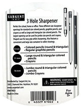 Sargent Art 3 Manual Hole Pencil Sharpeners - 3 Holes With Lid - Portable Colored Pencil Sharpener - Jumbo - Green - Easy Grip Oval Shape Sargent Art