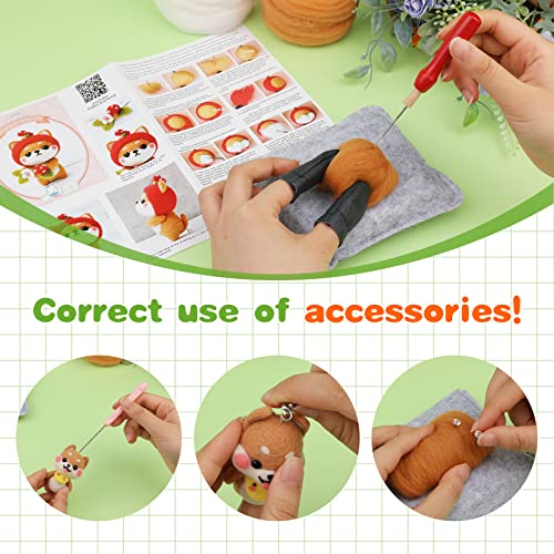 BAGERLA Needle Felting Kit, Wool Felting Beginner Kits Includes 8 Pcs Animal Instructions Felting Pad Needle Felting Basic Tools, Complete Needle BAGERLA