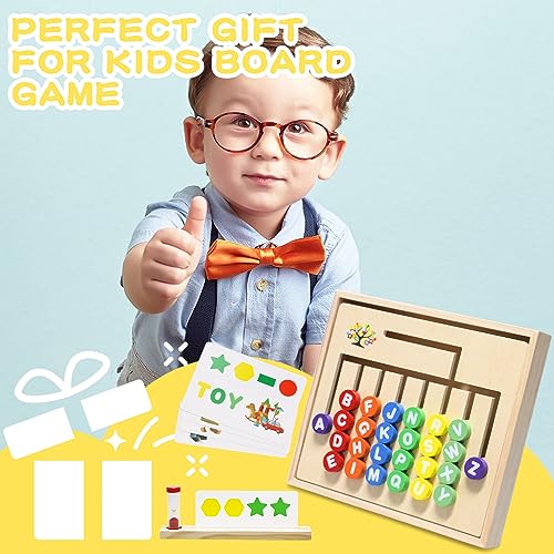 Wooden Montessori Toys for Kids 2 3 4 5 6 7 8 Years Old, Alphabet Learning Toys with 34 Cards, Color & Shape Matching Slide Puzzles Brain Teaser