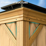 YITAHOME 12x20ft Hardtop Gazebo with Nettings and Curtains, Wood Grain Heavy Duty Double Roof Galvanized Steel Outdoor Combined of Vertical Stripes YITAHOME