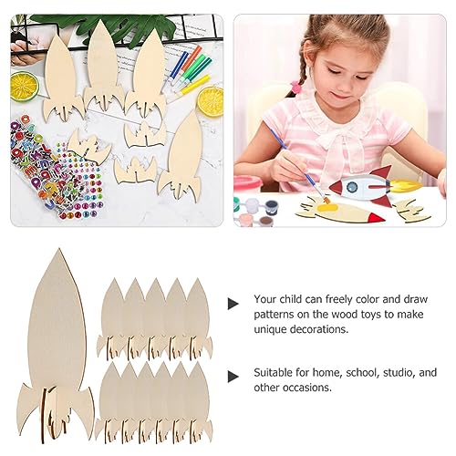 VILLCASE 1 Set Kids Creative Toys Children's Creativity Toy DIY Rocket Wooden Craft Kit Unfinished Wooden Rocket Toy Set Wood Crafts Suit for Kids