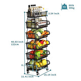 KOLENSA Metal Wire Baskets with Wheels, Stackable Storage Bins Kitchen Organizer Shelf 3-4-5-6 Tier Fruit Vegetable Cart Dishes Seasonal Rack Shelves KOLENSA