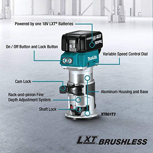 Makita XTR01T7 18V LXT Lithium-Ion Brushless Cordless Compact Router Kit - WoodArtSupply