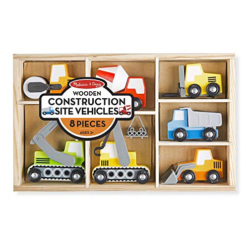 Melissa & Doug Wooden Construction Site Vehicles With Wooden Storage Tray (8 pcs) - Vehicle Toys, Cars For Toddlers And Kids Ages 3+ - WoodArtSupply