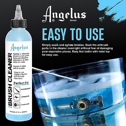 Angelus Airbrush Cleaner, 8 Ounce- Cleaning Solution for Airbrush Sprayers, Paint Brushes, Artist Tools - Made in USA - WoodArtSupply