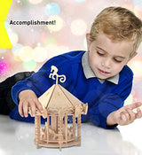 Puzzled 3D Puzzle Carousel Set Wood Craft Construction Model Kit, Fun & Educational DIY Wooden Toy Assemble Model Unfinished Crafting Hobby Puzzle to Puzzled