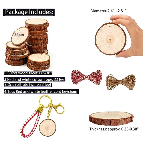 SENMUT Unfinished Wood Slices 30pcs 2.4"-2.85" Wood Circles for Crafts, Predrilled Natural Wood Rounds, Wooden Discs Perfect for DIY, Artistic SENMUT