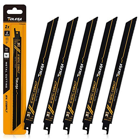 TOLESA Heavy Metal Cutting Reciprocating Saw Blades 9 Inch 14TPI Sawzall Blades for Metal Pipe, Sheet Metal, Rebar, Bi-Metal Sabre Saw Blades Better TOLESA