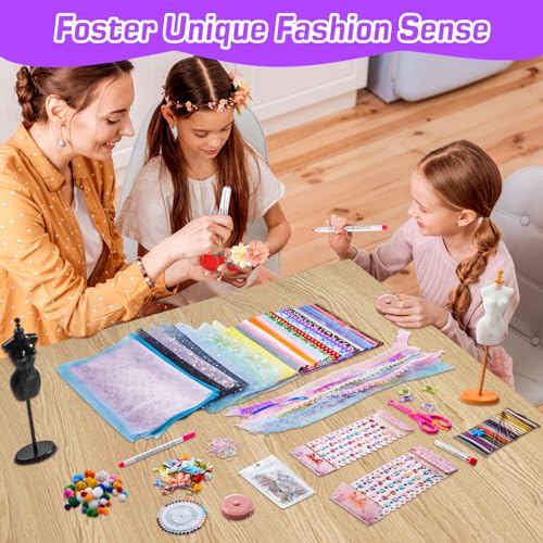 Anpro 700+Pcs Fashion Designer Kit for Girls with 4 Mannequins, DIY Arts & Crafts Kit for Girls Age 6-12 Toys, Doll Clothes Making Sewing Kit - Anpro