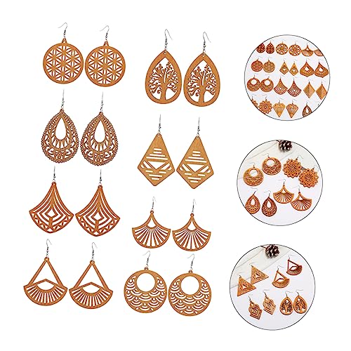 8 Pairs Wooden Geometric Earrings Wooden Earing Women Jewelry Earrings Ethnic Dangle Earrings Drop Dangle Earrings Boho Jewelry Natural Wood Earrings - WoodArtSupply