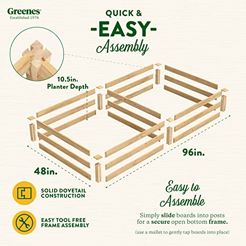 Greenes Fence Original Cedar Raised Garden Bed, 4' x 8' x 10.5" - Made in USA with North American Cedar