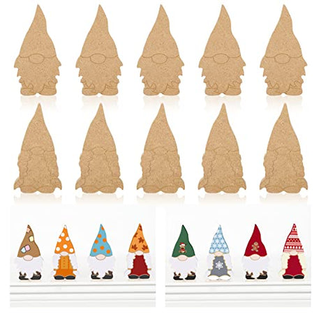 Whaline 10Pcs Tiered Tray Decor Unfinished Gnome Wooden Cutouts with Line Boy & Girl Gnome Table Wooden Signs DIY Freestanding Craft for Home Kitchen Whaline