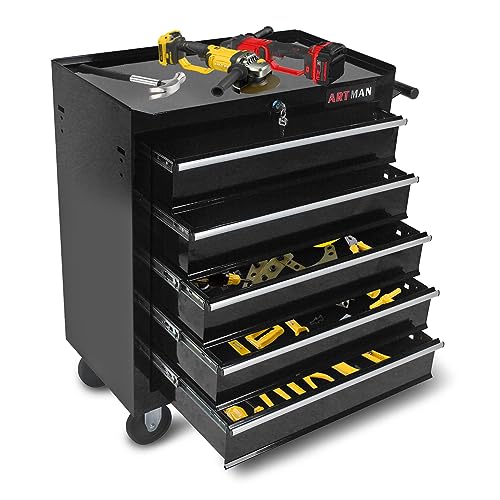 MHEOMTME 5-Drawers Tool Cabinets On Wheels, Rolling Tool Chest with Drawers, Craftsman Tool Box with Keyed Locking System, Tool Storage Organizer for MHEOMTME