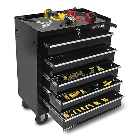 MHEOMTME 5-Drawers Tool Cabinets On Wheels, Rolling Tool Chest with Drawers, Craftsman Tool Box with Keyed Locking System, Tool Storage Organizer for MHEOMTME