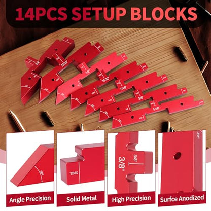 16PCS Setup Blocks Woodworking, Router Table Setup Bars, Aluminum Set up Blocks Height Gauge Set for Router Table Saw and Angle Measure Set up with