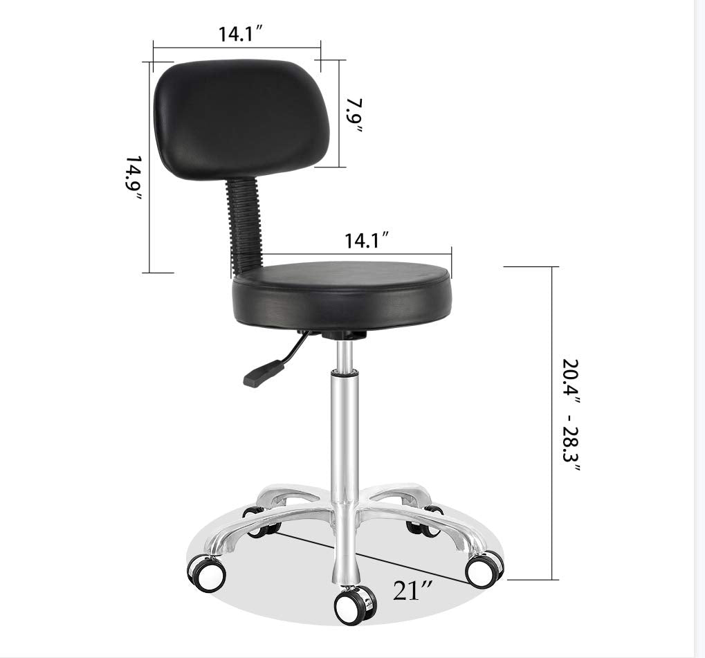 Antlu Rolling Stool Drafting Chair for Garage Shop Workbench Kitchen Medical Salon,Swivel Adjustable Stool with Wheels and Back Support (Black,