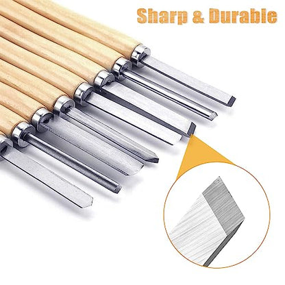 8Pcs Wood Lathe Tools, Professional Wood Turning Tools for Lathe Chisel Set with 2 Skew 1 Spear Point 1 Parting 1 Round Nose 3 Gouge Tools for
