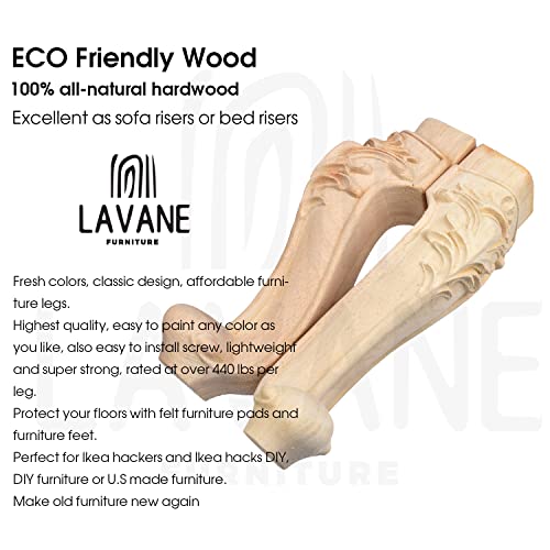 La Vane 16 inch / 40cm Wooden Furniture Legs, Set of 4 European Style Solid Wood Carving Furniture Replacement Feet Decoration for Sofa Cabinet