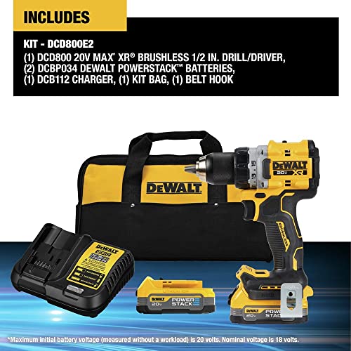 DEWALT 20V MAX XR Cordless Drill Kit, Drill and Driver, 1/2", Batteries, Charger, and Bag Included(DCD800E2) DEWALT
