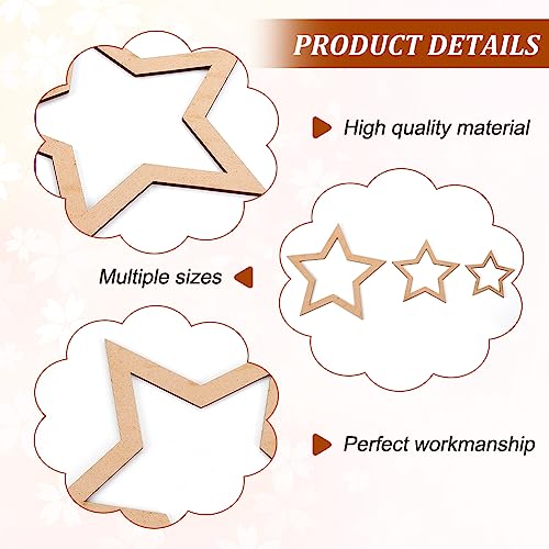 OLYCRAFT 18pcs 3 Size Star Shaped Dream Catcher Frame Wooden Rings Wood Star Hoops Wooden Hoop Rings Circle Nature Wooden Hoop Craft Rings for Floral OLYCRAFT